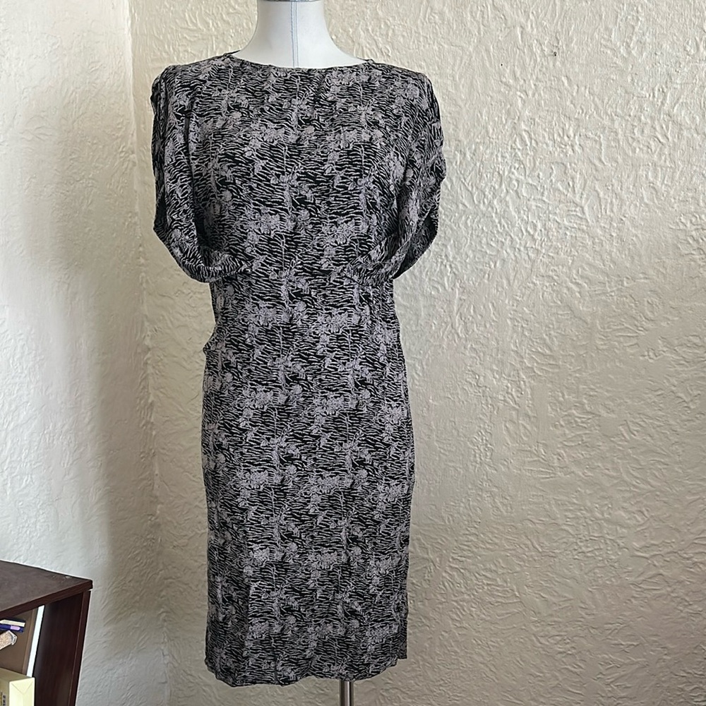 Antik Batik Vitori Tee Dress Black Taupe Patterned Flutter Sleeve Dress XS